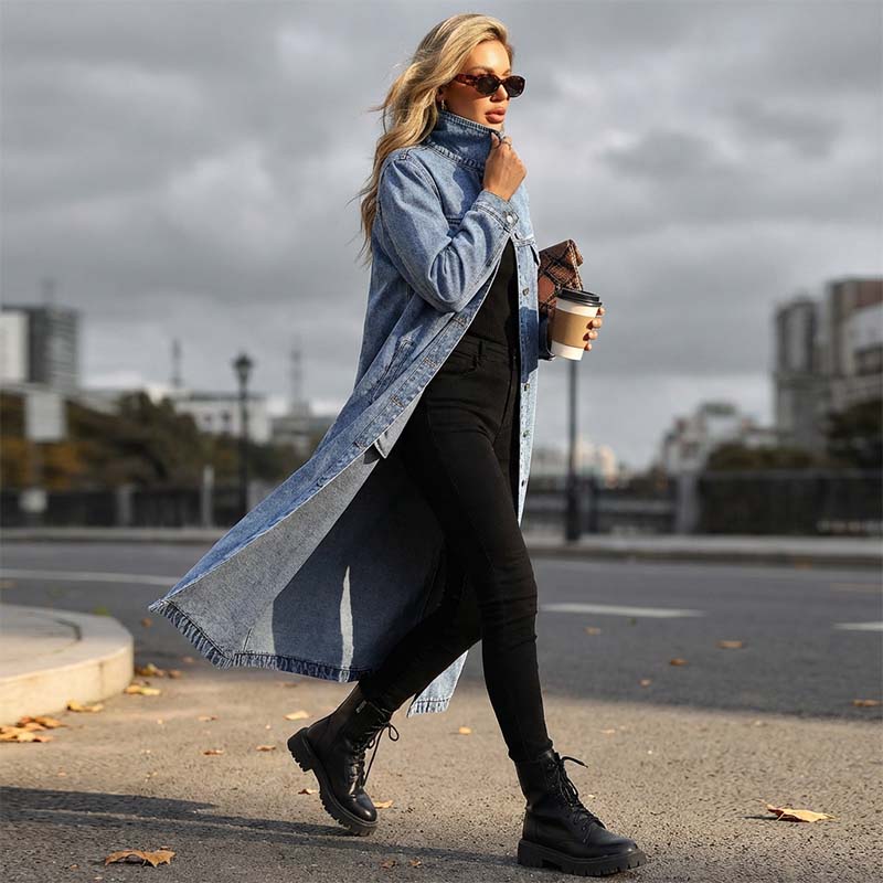 Women’s Casual Longline Button-Up Denim Coat