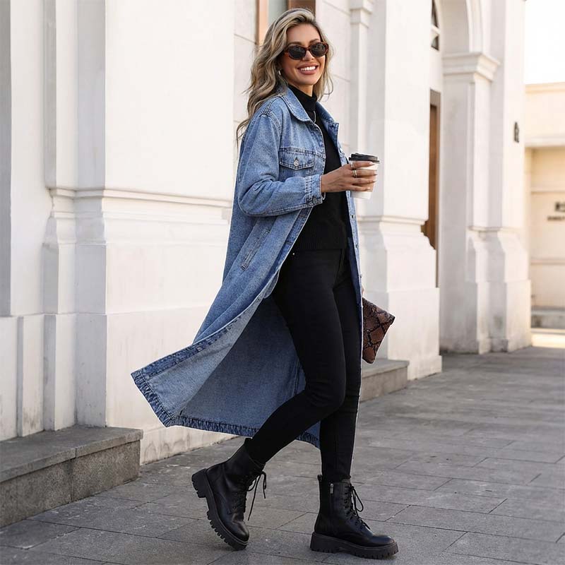 Women’s Casual Longline Button-Up Denim Coat