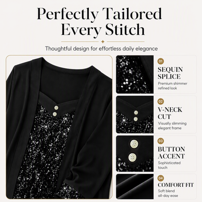 ✨👚New Arrivals - Mock Layered Top with Sequin Detail – Eye-Catching Shine & Versatile Wear for Any Occasion