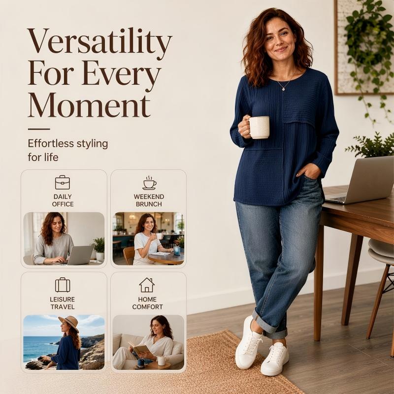 Bestseller🏆👚 Textured Patchwork Crewneck – Timeless Silhouette & Effortless Style for Every Look