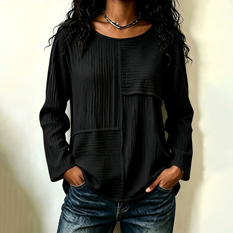 Bestseller🏆👚 Textured Patchwork Crewneck – Timeless Silhouette & Effortless Style for Every Look