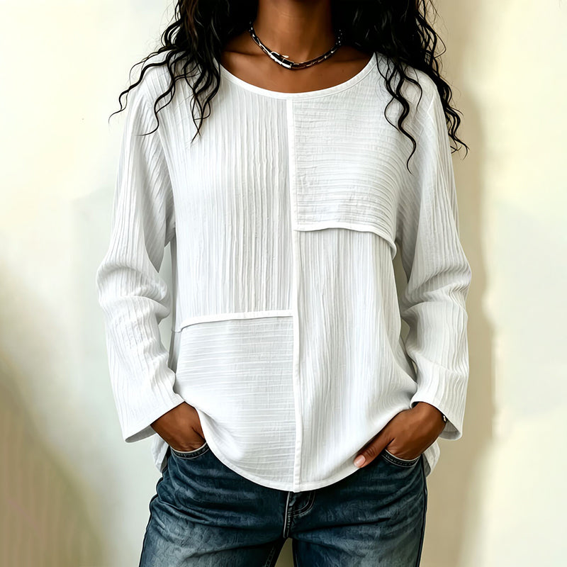 Bestseller🏆👚 Textured Patchwork Crewneck – Timeless Silhouette & Effortless Style for Every Look