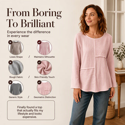 Bestseller🏆👚 Textured Patchwork Crewneck – Timeless Silhouette & Effortless Style for Every Look
