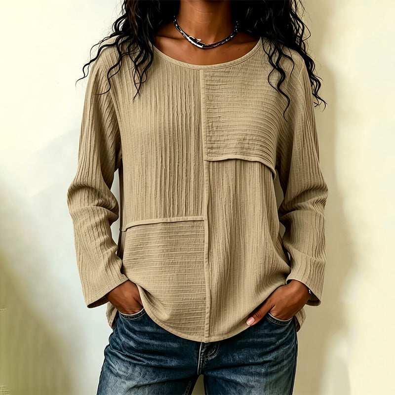 Bestseller🏆👚 Textured Patchwork Crewneck – Timeless Silhouette & Effortless Style for Every Look