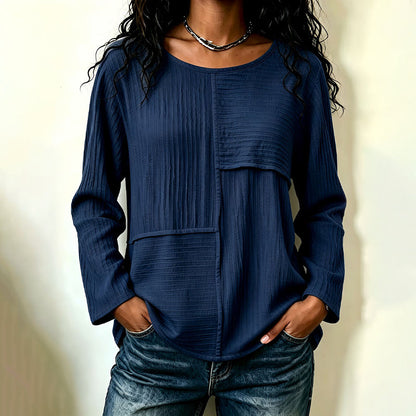 Bestseller🏆👚 Textured Patchwork Crewneck – Timeless Silhouette & Effortless Style for Every Look