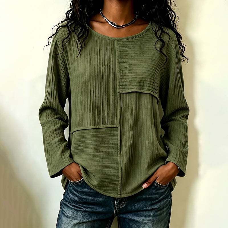 Bestseller🏆👚 Textured Patchwork Crewneck – Timeless Silhouette & Effortless Style for Every Look