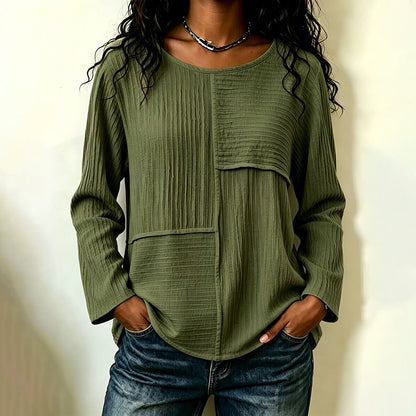 Bestseller🏆👚 Textured Patchwork Crewneck – Timeless Silhouette & Effortless Style for Every Look
