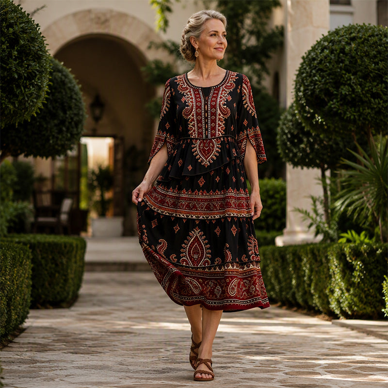 ⏰Last Day Sale 50% Off💃Women’s Bohemian V-Neck Tiered Ruffle Dress