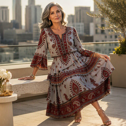 ⏰Last Day Sale 50% Off💃Women’s Bohemian V-Neck Tiered Ruffle Dress