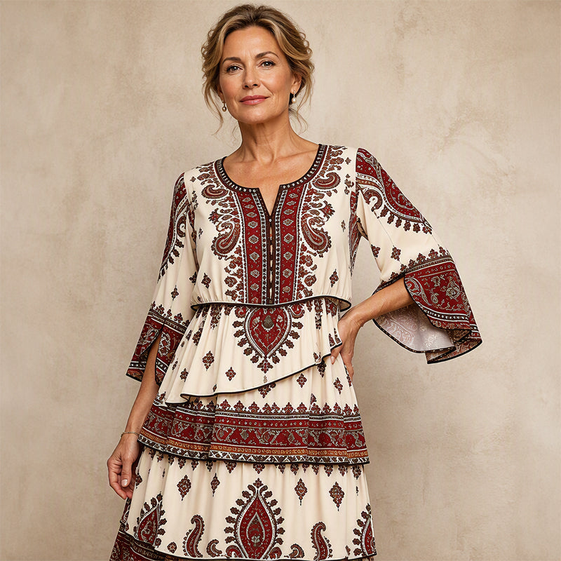 ⏰Last Day Sale 50% Off💃Women’s Bohemian V-Neck Tiered Ruffle Dress