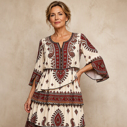 ⏰Last Day Sale 50% Off💃Women’s Bohemian V-Neck Tiered Ruffle Dress