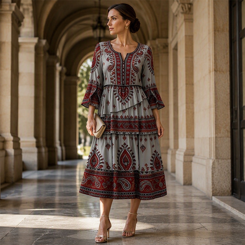 ⏰Last Day Sale 50% Off💃Women’s Bohemian V-Neck Tiered Ruffle Dress