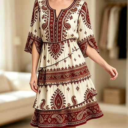 ⏰Last Day Sale 50% Off💃Women’s Bohemian V-Neck Tiered Ruffle Dress