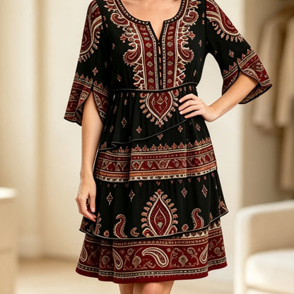 ⏰Last Day Sale 50% Off💃Women’s Bohemian V-Neck Tiered Ruffle Dress