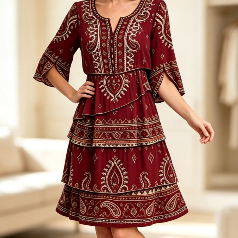⏰Last Day Sale 50% Off💃Women’s Bohemian V-Neck Tiered Ruffle Dress