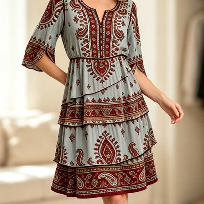 ⏰Last Day Sale 50% Off💃Women’s Bohemian V-Neck Tiered Ruffle Dress