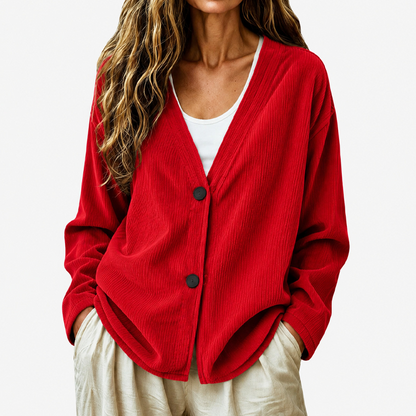 🧶✨ Women's V-Neck Corduroy Knit Cardigan – Cozy Comfort Meets Effortless Style