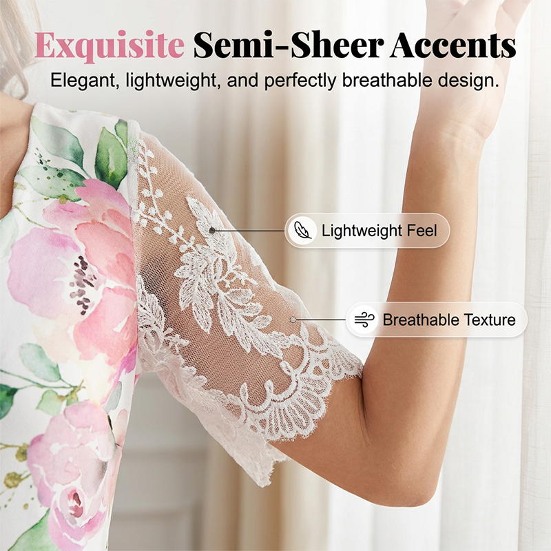 Women's Floral Print Lace Sleeve Dress