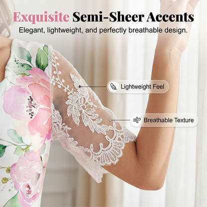 Women's Floral Print Lace Sleeve Dress