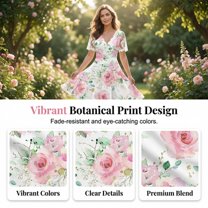 Women's Floral Print Lace Sleeve Dress
