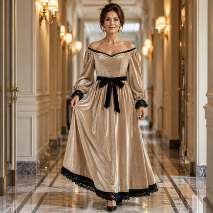 Women's Off-Shoulder Velvet Midi Dress