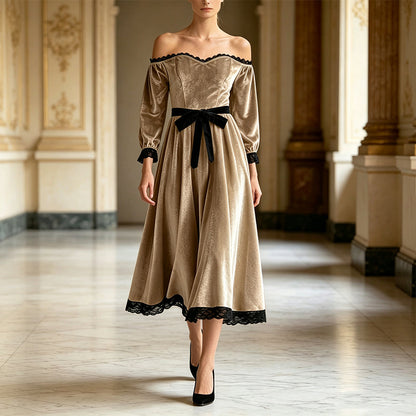 Women's Off-Shoulder Velvet Midi Dress