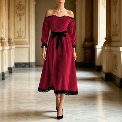 Women's Off-Shoulder Velvet Midi Dress