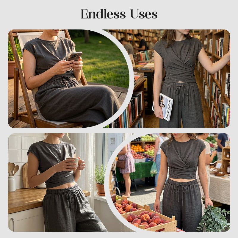 🍁New Fall Collection-Women's Crossover Top & Wide-Leg Pants Set