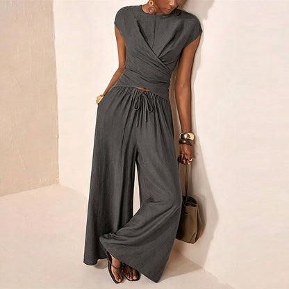 🍁New Fall Collection-Women's Crossover Top & Wide-Leg Pants Set