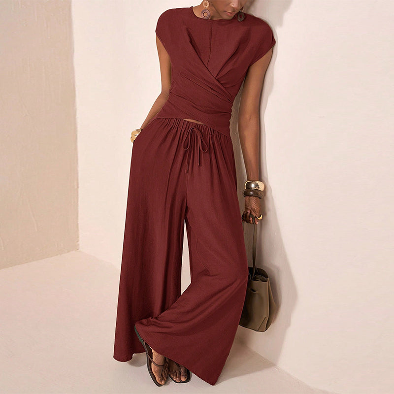 🍁New Fall Collection-Women's Crossover Top & Wide-Leg Pants Set