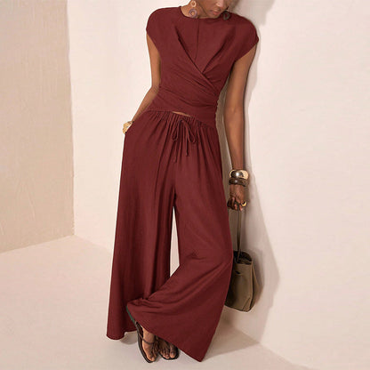 🍁New Fall Collection-Women's Crossover Top & Wide-Leg Pants Set