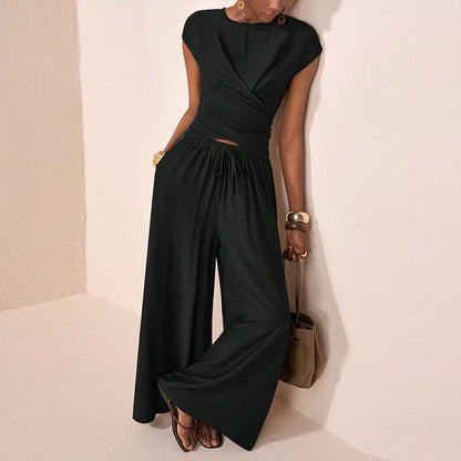🍁New Fall Collection-Women's Crossover Top & Wide-Leg Pants Set