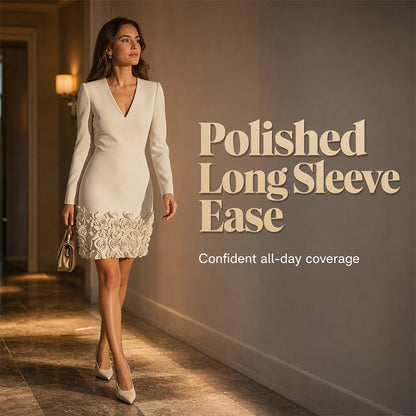 Women's Elegant V-Neck Long Sleeve Dress