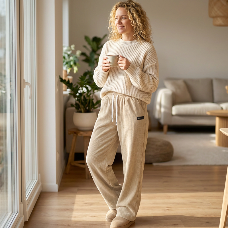Women's Corduroy Wide-Leg Pants with Drawstring