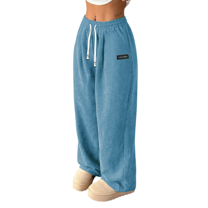 Women's Corduroy Wide-Leg Pants with Drawstring