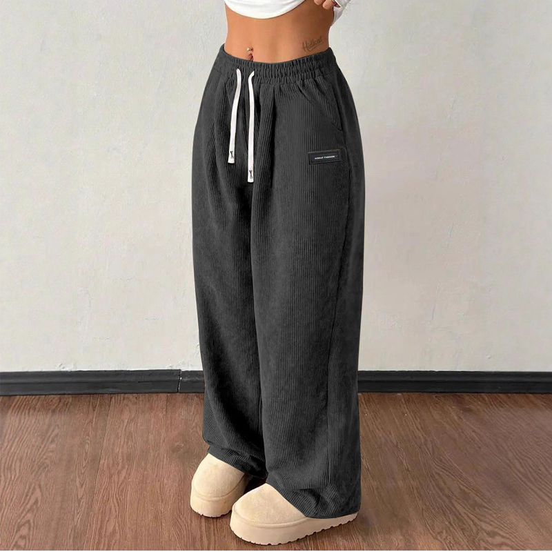 Women's Corduroy Wide-Leg Pants with Drawstring