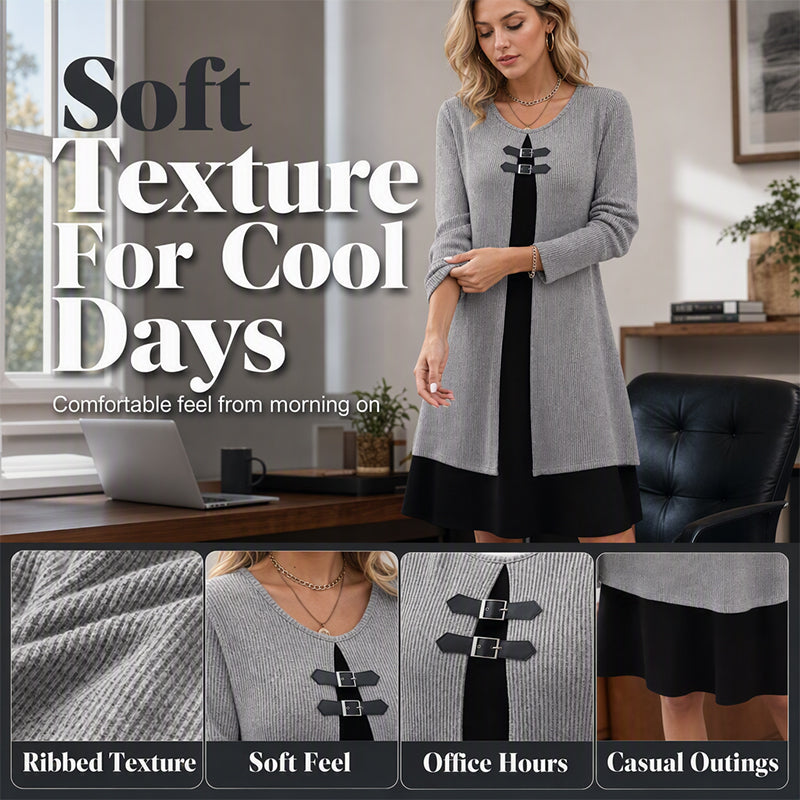 Women's Casual Ribbed Knit Long Sleeve Dress