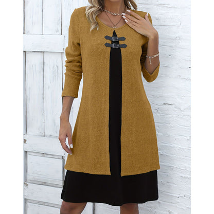 Women's Casual Ribbed Knit Long Sleeve Dress