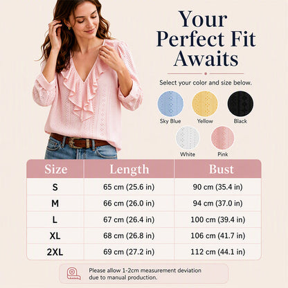 Women's Elegant V-Neck Ruffle Top