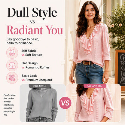 Women's Elegant V-Neck Ruffle Top