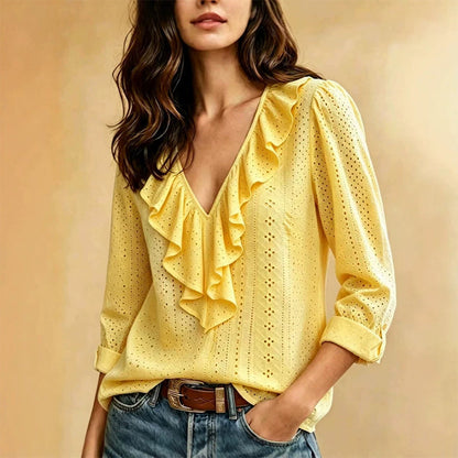 Women's Elegant V-Neck Ruffle Top