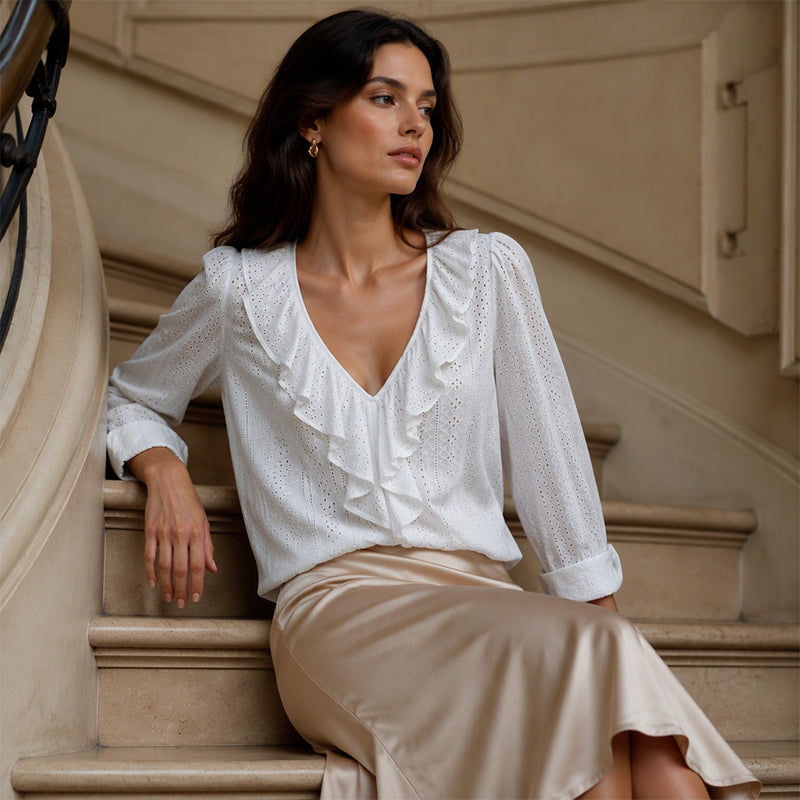 Women's Elegant V-Neck Ruffle Top