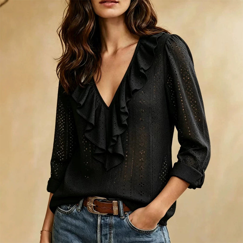 Women's Elegant V-Neck Ruffle Top