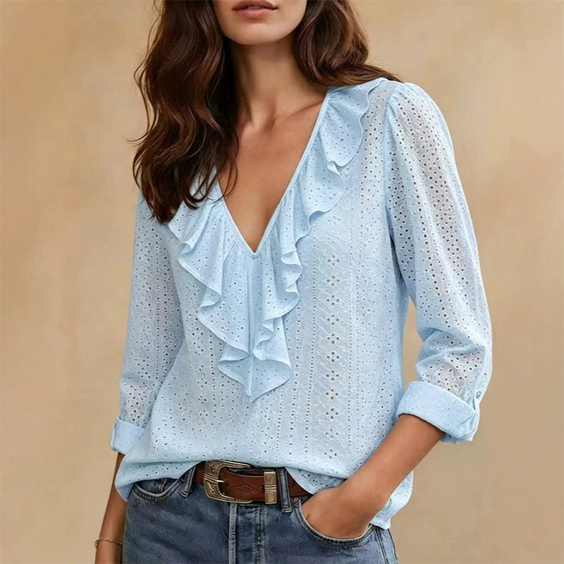 Women's Elegant V-Neck Ruffle Top