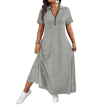 Women's Casual Solid Color Zipper Maxi Dress