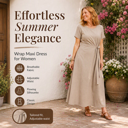 Women's Elegant Midi Dress with Adjustable Waist Tie