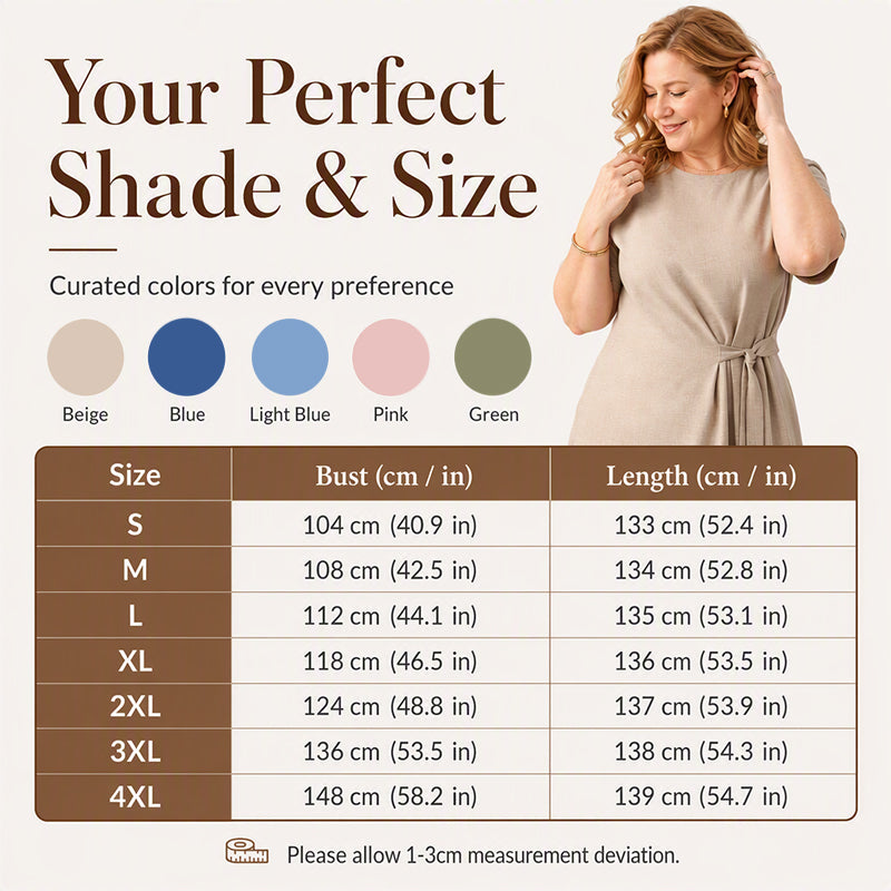 Women's Elegant Midi Dress with Adjustable Waist Tie
