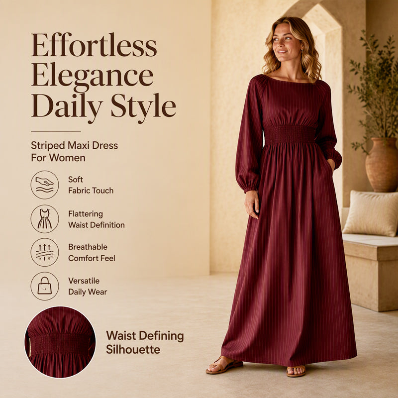 Women's Striped Elastic Waist Maxi Dress