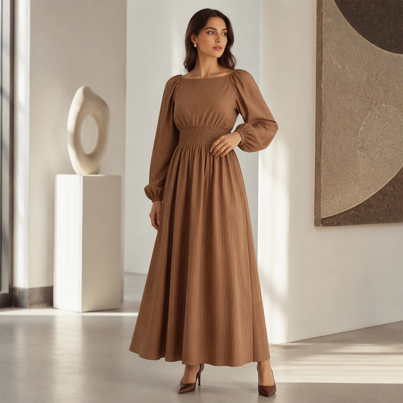 Women's Striped Elastic Waist Maxi Dress