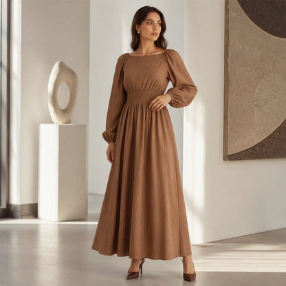 Women's Striped Elastic Waist Maxi Dress